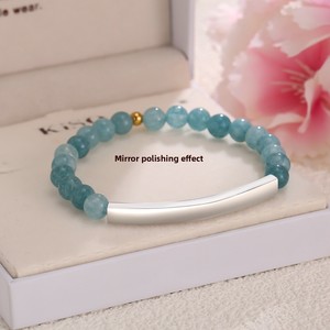 Pulsera <span class=keywords><strong>de</strong></span> tubo curvado <span class=keywords><strong>de</strong></span> acero inoxidable grabada en blanco con cuentas <span class=keywords><strong>de</strong></span> piedra natural <span class=keywords><strong>de</strong></span> 6 mm, regalo <span class=keywords><strong>de</strong></span> cumpleaños CE para parejas, amantes, corazón bondoso - Product Image 6