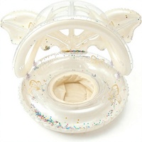 Siège de piscine anti-retournement pour bébé, 22 pouces, en polyester avec auvent, motif papillon scintillant, pour filles et garçons, blanc