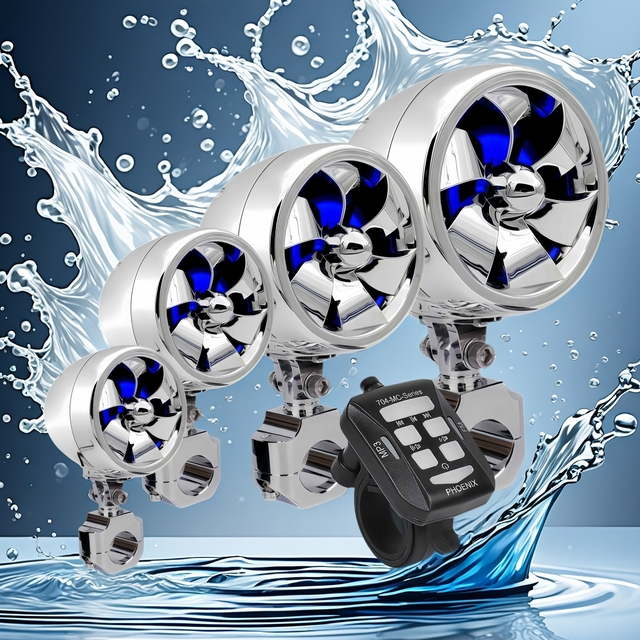 2026 Super Waterproof Magnet Shark Motorcycle Amplifier Speaker Zinc Alloy Chrome Series Stereo BT USB MP3 Audio Player 10m FM