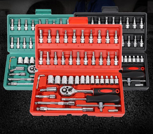 Kit d'outils à main 46 pièces avec clé à douille 1/4 et embouts de tournevis à cliquet pour réparation automobile, entretien de vélos et motos - Product Image 5