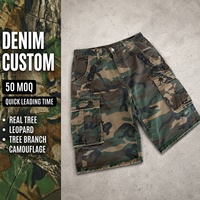 Shorts cargo en jean camouflage forestier pour hommes OEM, personnalisés, avec strass, multi-poches 3D, style baggy vintage