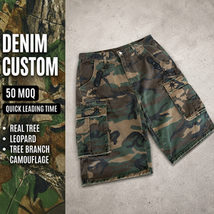OEM Herren-Jeans Maßgefertigte Herren-Waldtarn-Denim-Cargo-Shorts mit Strass-Besatz 3D Multi-Taschen Baggy Vintage Camo Jorts - Product Image 4