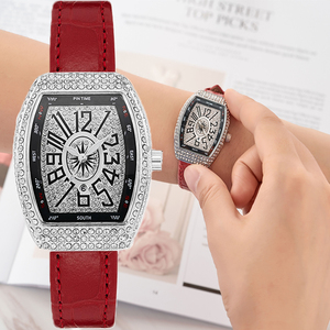Relojes de Pulsera de Lujo para Mujer con Diamantes, Forma Tonneau, Bisel con Incrustaciones de Diamantes de Imitación, Rojos, Cuadrados, de Cuarzo - Product Image 1