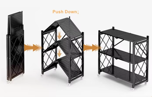 छोटे अंतरिक्ष संगठन के लिए पांच-स्तरीय भारी शुल्क काले धातु रसोई शेल्फ व्हील फोल्डेबल गैरेज भंडारण रैक - Product Image 4
