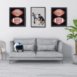 Vitrine murale noire en bois avec supports pour deux souvenirs de football - Product Image 6