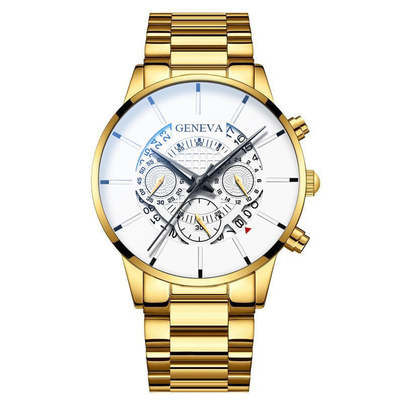 Best Selling Geneva Golden Watches for Men Multicolor Large Dial Wrist  Watch Relojes Geneva Men's Stainless Steel Quartz Watch
