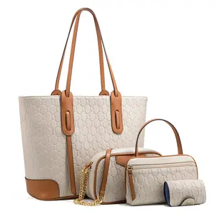 ポケットとジッパー付きのトレンディなファッション高級フルロゴトートバッグ4個のハンドバッグセット女性用バッグ