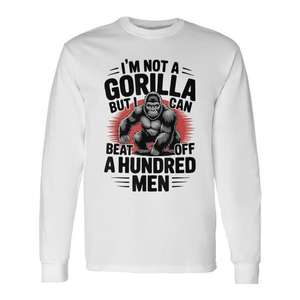 Camiseta de Manga Larga con Gráfico de Gorila, Cuello Redondo Unisex, Ropa Promocional para Adultos - Product Image 1