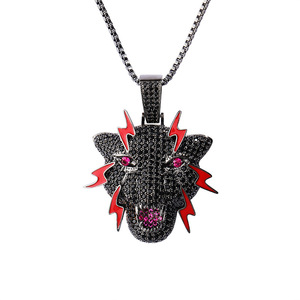 Collar con patrón de juego en línea de pantera negra de Hip Hop para hombre, colgante de circón completo a la moda, accesorios de latón personalizados - Product Image 5