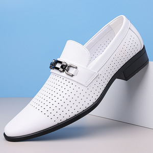 Mocasines Blancos de Verano para Hombre, de Cuero Perforado, Estilo Casual de Negocios, Sin Cordones - Product Image 1