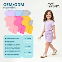 Ensemble personnalisé pour filles, 2 pièces, t-shirt à manches courtes et short, polyester extensible, tenue pour tout-petits, 2-7 ans, vente en gros OEM