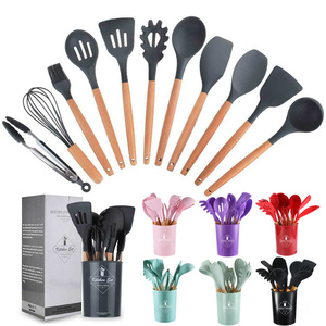 <span class=keywords><strong>Ensemble</strong></span> d'ustensiles de cuisine en bois et Silicone, cuillères à soupe, antiadhésifs, <span class=keywords><strong>louche</strong></span> à crêpes, tanga, ustensiles colorés, 2 ou 12 pièces - Product Image 1