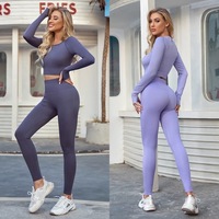 Factory Custom ize Zweiteilige nahtlose Jogger Fall Active Wear, Damen Strick Trainings anzug Set Langarm Crop Top und Leggings