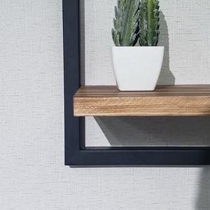 Estante de hierro forjado negro, estante de pared multifunción Vintage de madera Natural para sala de estar - Product Image 6