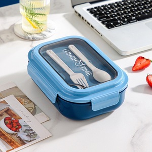 Japanese Style Divided Plastic <b>Lunch</b> <b>Box</b> With Cutlery <b>Microwave</b> Safe For Students And Office Workers - Product Image 3
