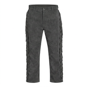 FAZMAX CORPORATION Pantalon Western gris pour homme, style vintage, taille haute, coupe droite, avec poches, braguette boutonnée, 100% cuir de vachette - Product Image 1