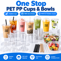 Gobelets en plastique personnalisés tout-en-un, jetables, transparents, en PET et PP, avec couvercles et pailles, pour café glacé, thé Boba et smoothies