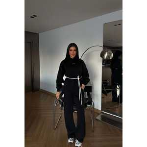 Survêtement à capuche noir pour homme, confortable, respirant, en nylon, réfléchissant, streetwear personnalisé, grande taille, imprimé, 2 pièces - Product Image 4