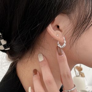 Boucles d'oreilles créoles en argent sterling S925, design géométrique circulaire, argent 925, à porter au quotidien - Product Image 4