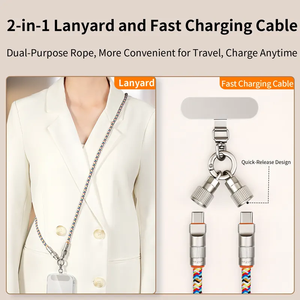 2-in-1 Mobiele Telefoonkoord 1.2M 66W Supersnelle Oplaadkabel Zuiver Koperen Gevlochten Afscherming RVS Type-C Clip Ketting - Product Image 4