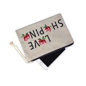 Pochette de maquillage en toile personnalisée avec logo, pochette de voyage en coton pour femmes, impression personnalisée, fermeture éclair, sac de voyage pour cosmétiques - Product Image 4