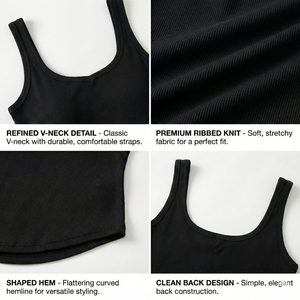 Débardeur côtelé en coton tricoté pour femme, col en U sexy, vente en gros, faible coût, logo personnalisé, commande en gros - Product Image 4