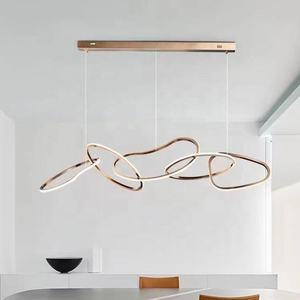Plafonnier LED en acrylique suspendu composé de 5 anneaux, design moderne, éclairage d'intérieur, luminaire décoratif de plafond, couleur jaune <span class=keywords><strong>or</strong></span>, nouveau modèle - Product Image 3