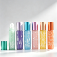 Botol Parfum Roll-on Mini Portabel 10ml, Silinder Kaca Buram dengan Ukiran, Cetak Bunga Kustom, Isi Ulang, untuk Perjalanan