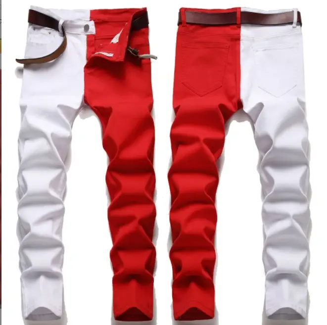 New Arrival Patchwork Skinny Fit Style Pencil Pants Mixed Colors Denim Stylish Pantalones Slim Fit Trouser Jeans for Men