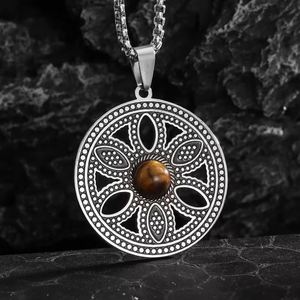 Colliers Pendentifs Fleur de Vie Viking Vintage en Acier Inoxydable Œil de Tigre pour Femmes et Hommes, Chaîne Géométrie Sacrée - Product Image 5