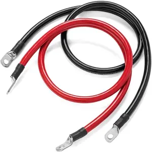 Yumuşak araba akü kablosu silikon tel M8 10MM Terminal kablosu siyah kırmızı 5 AWG elektrik kablolama için 50CM invertör araba UPS kablolama