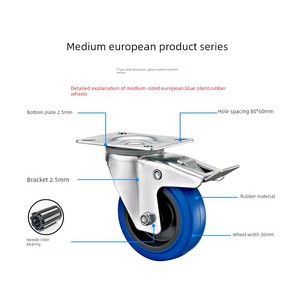 Pure Nylon &amp; <strong>Rubber</strong> Industrial Casters European Style Universal <strong>Wheels</strong> <strong>3</strong>.5-5inch Wear-resistant Pressure-resistant No Brake - Product Image 3
