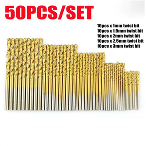 Jeu de forets hélicoïdaux à queue en acier rapide plaqué titane, droite, 0,5-10 mm, pour applications sur acier, revêtement multicouche - Product Image 1
