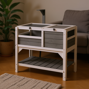 Habitat pour tortue en bois gris clair avec étagère de rangement, taille moyenne, protection contre les intempéries - Product Image 2