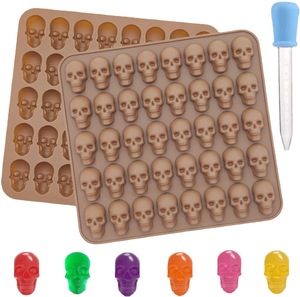 HY Gummy moules à bonbons en Silicone 40 grilles Mini tête de crâne moule à chocolat Gummie avec compte-gouttes - Product Image 2
