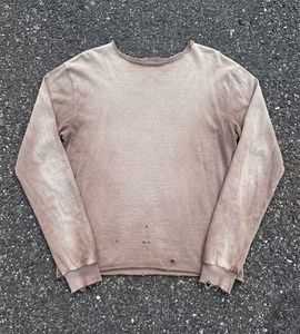 T-shirt à manches longues pour homme, col rond, 100% coton, tricoté, couleur unie, effet vieilli, décontracté, coupe classique - Product Image 3