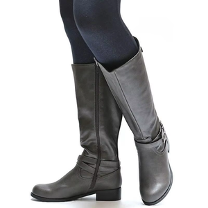 Leisure Designer Waterproof Luxury Fashion Zip Black Brown All Seasons Low Heel Leather Women's Long Knee High Boots - Product Image 4