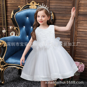 Vestido de princesa de encaje azul claro para niñas pequeñas, vestido de verano de gasa con corte en A, bordado y falda de tul - Product Image 4