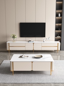 Petit salon, armoire haute au sol en dalle de roche nordique, style minimaliste et tendance, combinaison de luxe léger - Product Image 3