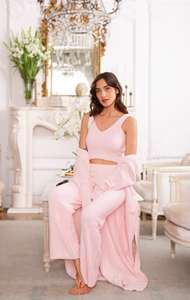 Débardeur sans manches Cami pour femmes avec <span class=keywords><strong>pantalon</strong></span> long Robes Set Cardigan Custom 3 Pieces Full Length Lounge Wear Sets Women - Product Image 4