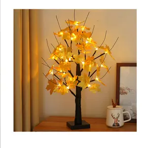 Ev dekorasyon ışık pil işletilen sıcak beyaz LED noel Led güz yaprak ağacı ışık işıklı masa ağacı