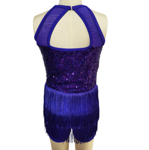 Vestido de Baile Latino BC032005 Baili Morado con Espalda de Malla y Flecos de Lentejuelas para Niñas, Traje de Competición para Salsa, <span class=keywords><strong>Tango</strong></span> y Jazz - Product Image 2
