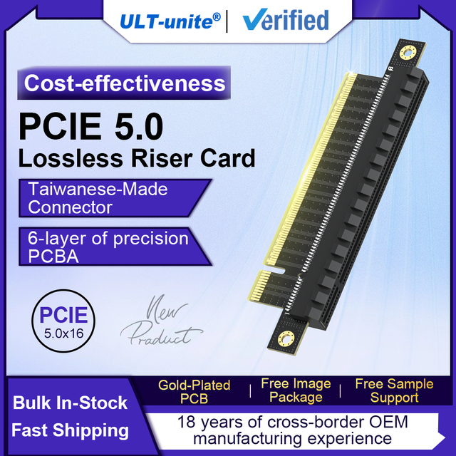 ULT-unite Pci-e Adapter PCIe 5.0 X16 Riser Card PCI Express 5.0 16X Extension Slot Protection Test Card for Computer Server Case