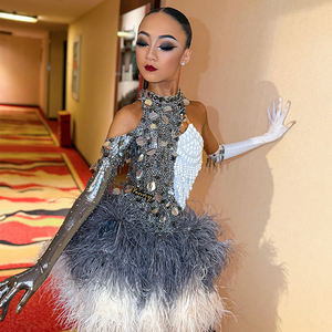 Abito da Ballo Latino Vennystyle per Donne, Costume da Competizione con Strass, Abbigliamento Professionale Standard con <span class=keywords><strong>Gonna</strong></span> <span class=keywords><strong>di</strong></span> <span class=keywords><strong>Piume</strong></span> - Product Image 6