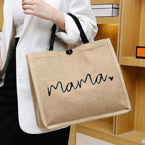 Sacs en jute personnalisés avec poignée noire et bouton, imperméables, pour déjeuner, hôpital, shopping, plage, cadeau fête des Mères, pour maman, amour - Product Image 6