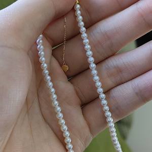 Collier en or 18 carats, argent 925 et perles d'eau douce naturelles de 3 à 4 mm, collier de plafond en perles rondes Aurora, perles impeccables - Product Image 4