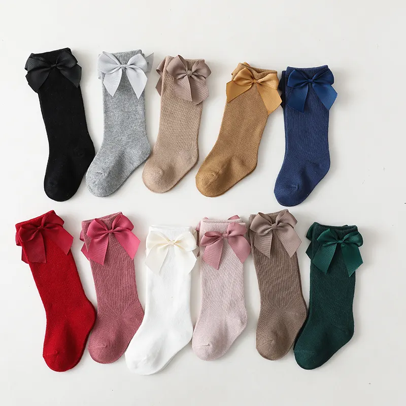 Calcetines altos de algodón con lazo grande para bebés, medias largas hasta la rodilla, estilo español, para Otoño e Invierno