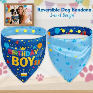 <span class=keywords><strong>Bandana</strong></span> per cani THLOH per compleanno, con bottoni a pressione, blu, a doppio strato, reversibile, in raso setoso, con stampa di lettere, taglia Media/Grande, per compleanno - Product Image 5