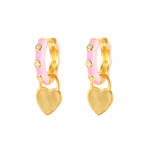 ROXI Pendientes de Aro Huggie de Plata de Ley 925 con Colgante de Corazón Esmaltado INS para Mujer - Product Image 1