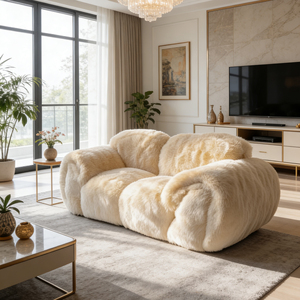 Divano Cloud Virale su Internet, Estetica Crema, per <span class=keywords><strong>Soggiorno</strong></span> e Camera da Letto, Piccolo Divano a Due Posti in Peluche Avvolgente - Product Image 5